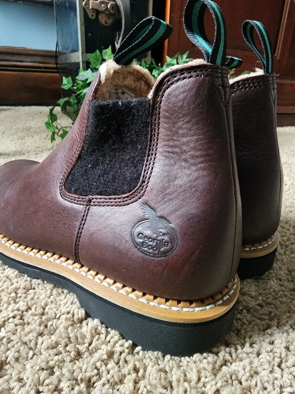 Georgia Boot Brown Romeo Leather Chelsea Boots with Faux Wool Lining